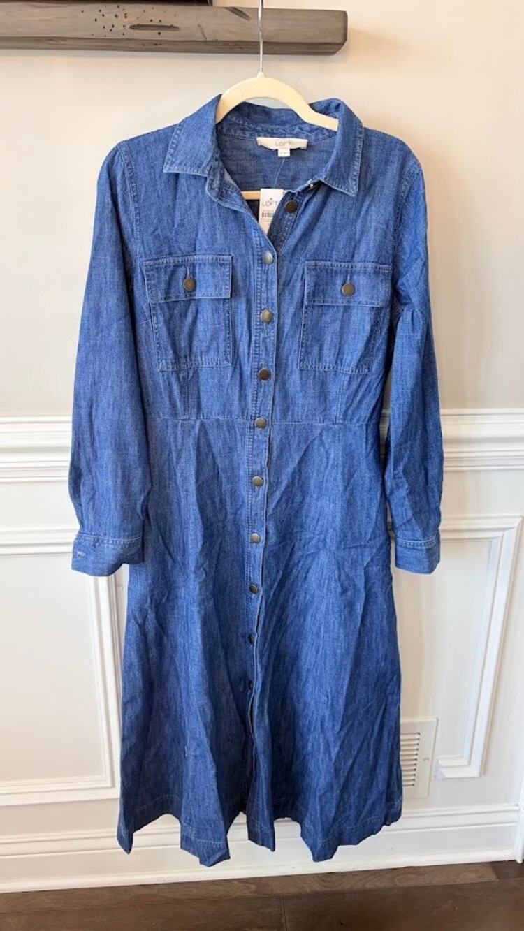Loft Blue Denim SIZE 8 Midi Jean Button Down Dress NWT